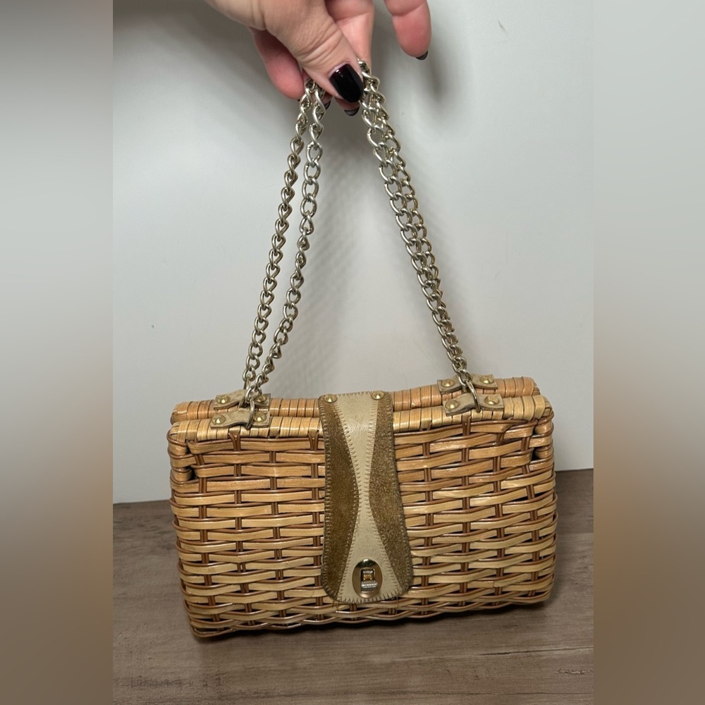 Vintage Wicker Basket Purse Made For Grants In Hong Kong‎ Kisslock Handbag.